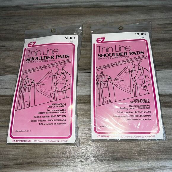 VTG EZ Thin Line Shoulder Pads 2 Set Washable & Dry Clean USA Made New Old Stock - Picture 1 of 6